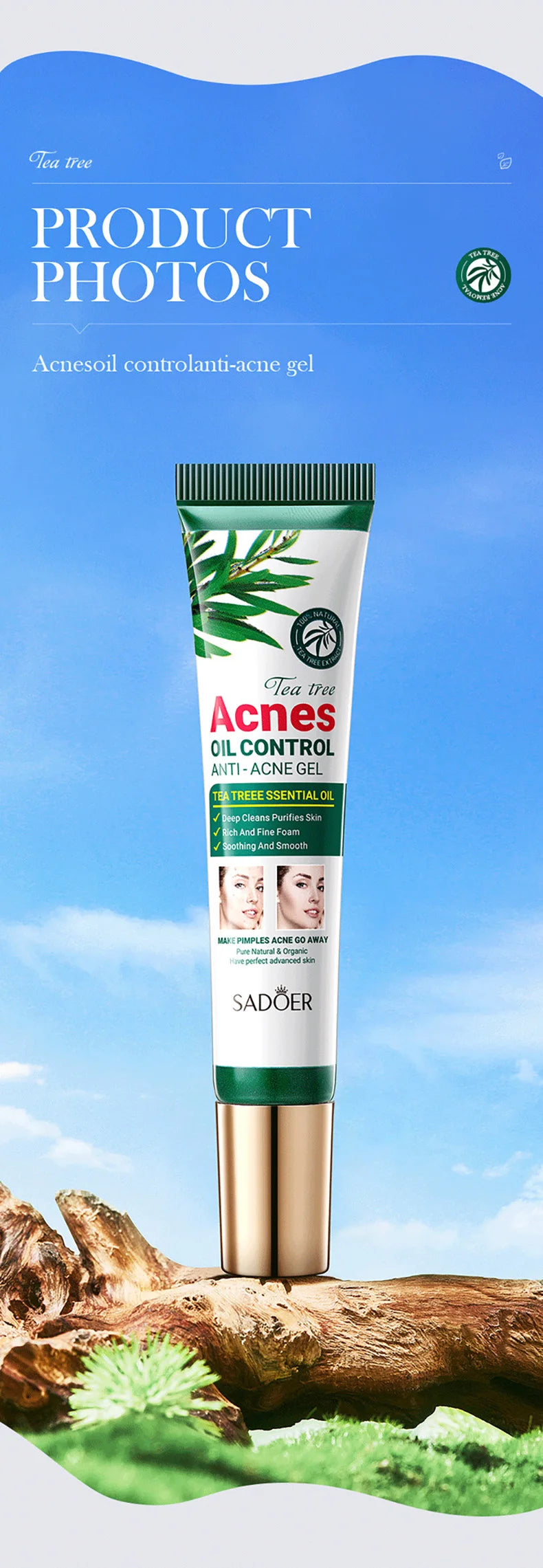 SADOER Tea Tree Purifying Acne Gel Cream — Oil Control & Hydrating