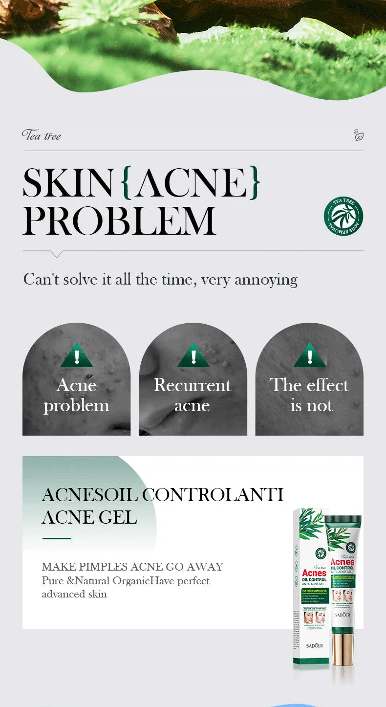 SADOER Tea Tree Purifying Acne Gel Cream — Oil Control & Hydrating