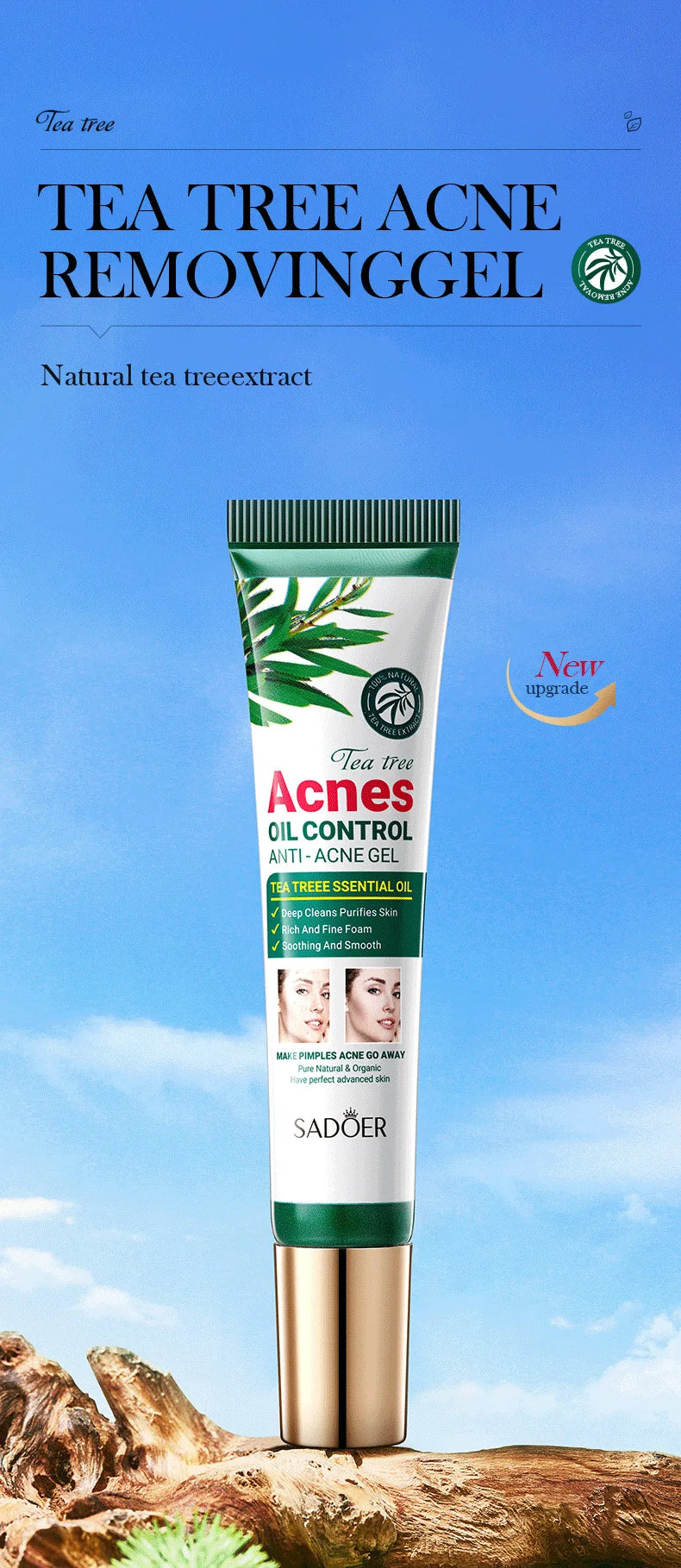 SADOER Tea Tree Purifying Acne Gel Cream — Oil Control & Hydrating