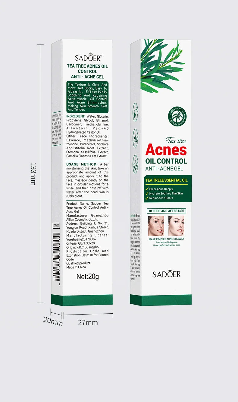 SADOER Tea Tree Purifying Acne Gel Cream — Oil Control & Hydrating
